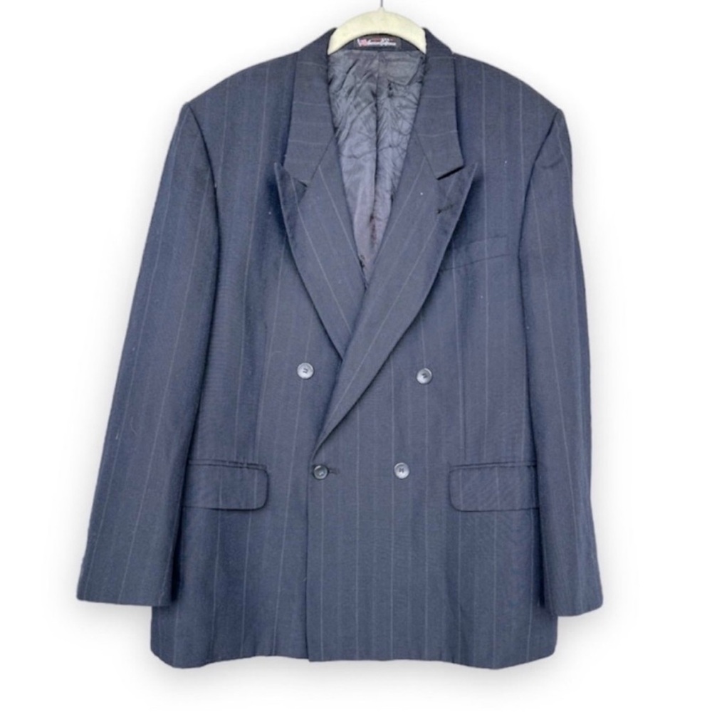Stafford Blue Pinstripe Sport Coat Double Breasted Men’s Size 42S Suit Jacket